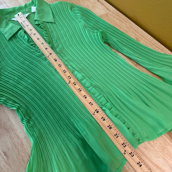 Allison Taylor Womens Lime Green Pleated Ruffle Bell Sleeve Blouse Large - Picture 10 of 11